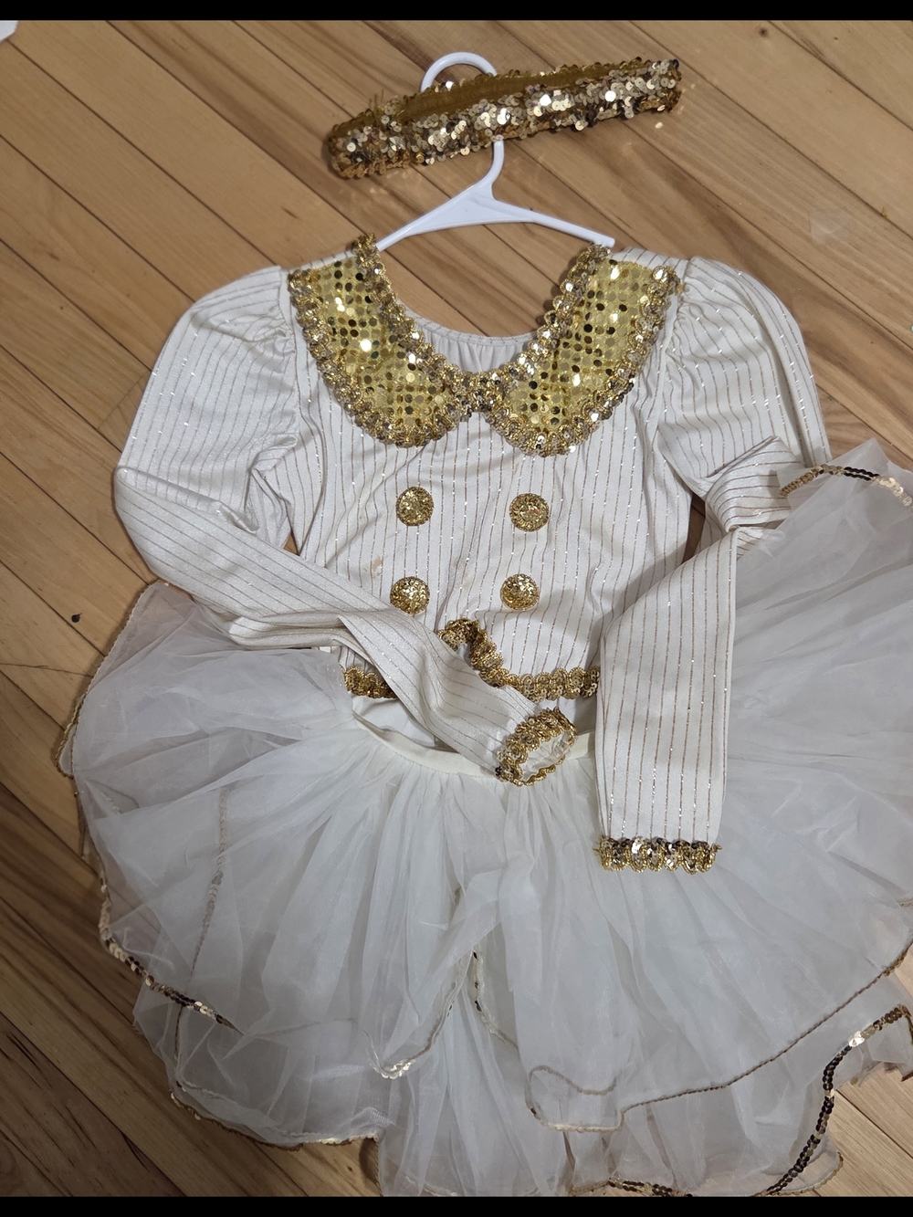 Gold Sequin Collar White Tulle Pagent Outfit
